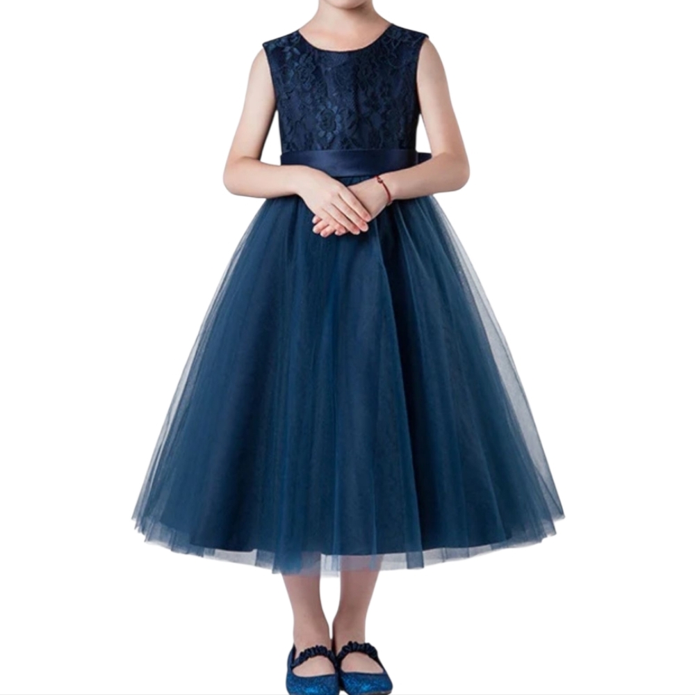 Navy Blue Girls special occasion holiday Formal Tulle‎ long dress size 16